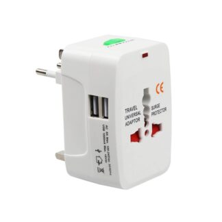 DeTech Univerzální cestovní adaptér - 2xUSB, 1.0A, EU/US/UK/AU, 220V, Bílá