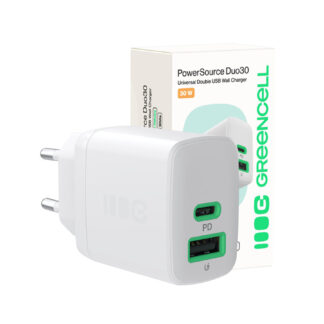 GreenCell Napájecí adaptér PowerSource Duo30, USB-C + USB-A, 30W, bílá