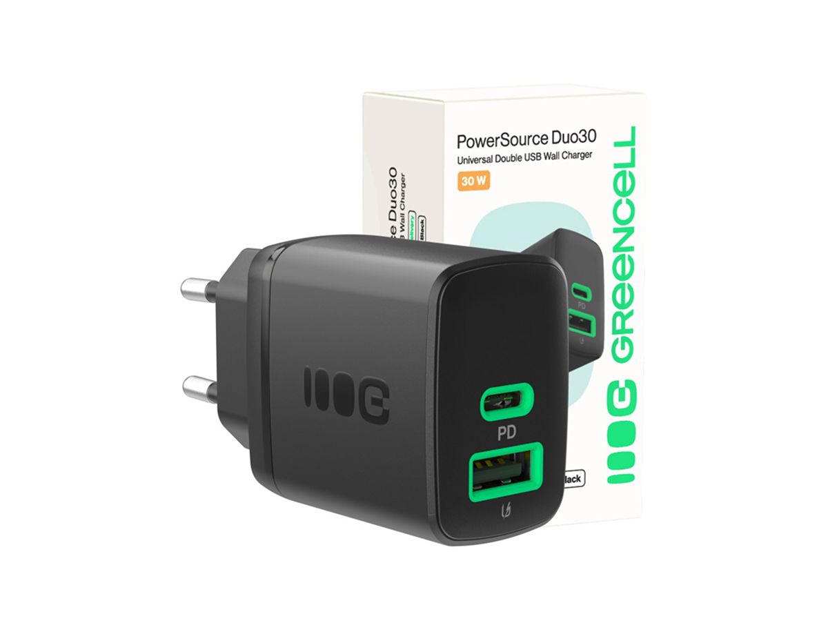 GreenCell Napájecí adaptér PowerSource Duo30, USB-C + USB-A, 30W, černá