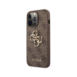 Guess PU 4G Metal Logo Zadní Kryt pro iPhone 13 Pro Hnědá