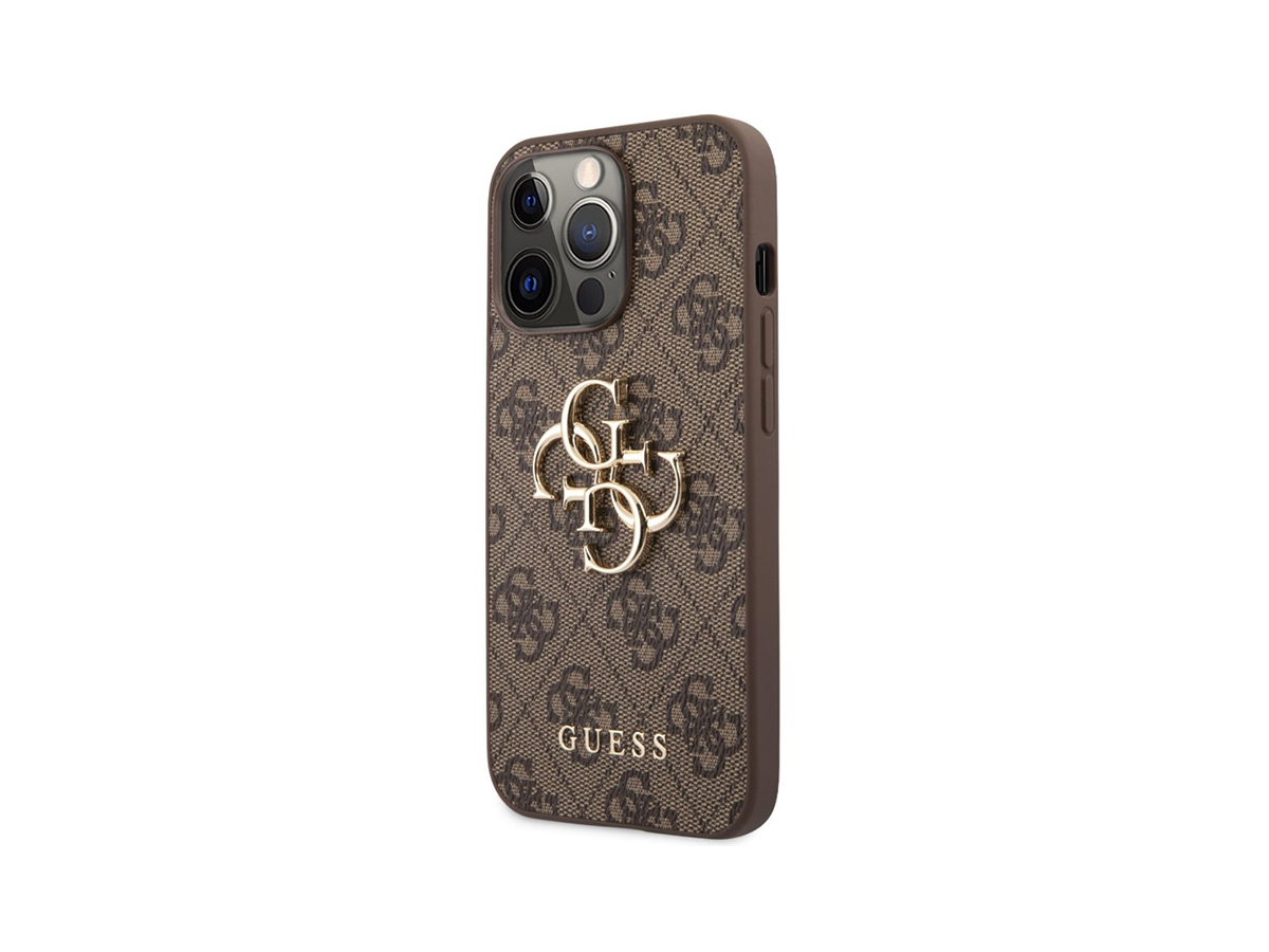 Guess PU 4G Metal Logo Zadní Kryt pro iPhone 13 Pro Hnědá