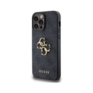 Guess PU 4G Metal Logo Zadní Kryt pro iPhone 14 Pro Max Šedá