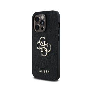 Guess PU 4G Metal Logo Zadní Kryt pro iPhone 13 Pro Černá