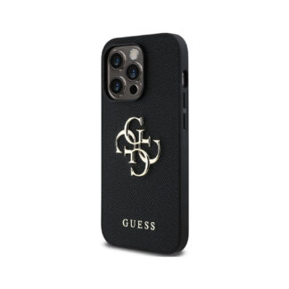 Guess PU 4G Metal Logo Zadní Kryt pro iPhone 14 Pro Černá