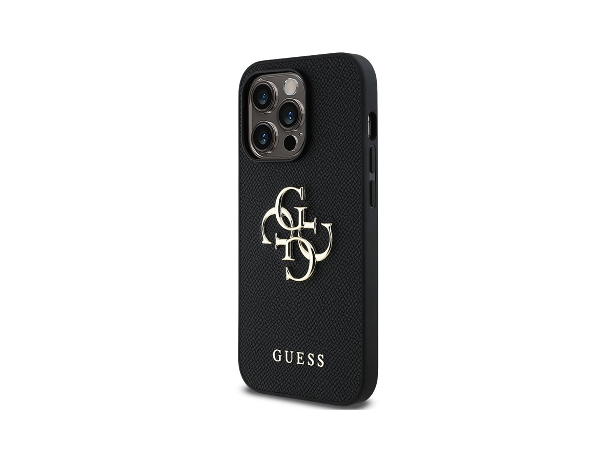 Guess PU 4G Metal Logo Zadní Kryt pro iPhone 14 Pro Černá