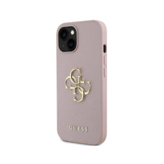 Guess PU 4G Metal Logo Zadní Kryt pro iPhone 15 Růžová