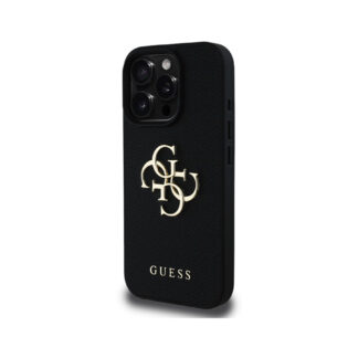 Guess PU 4G Metal Logo Zadní Kryt pro iPhone 15 Pro Černá