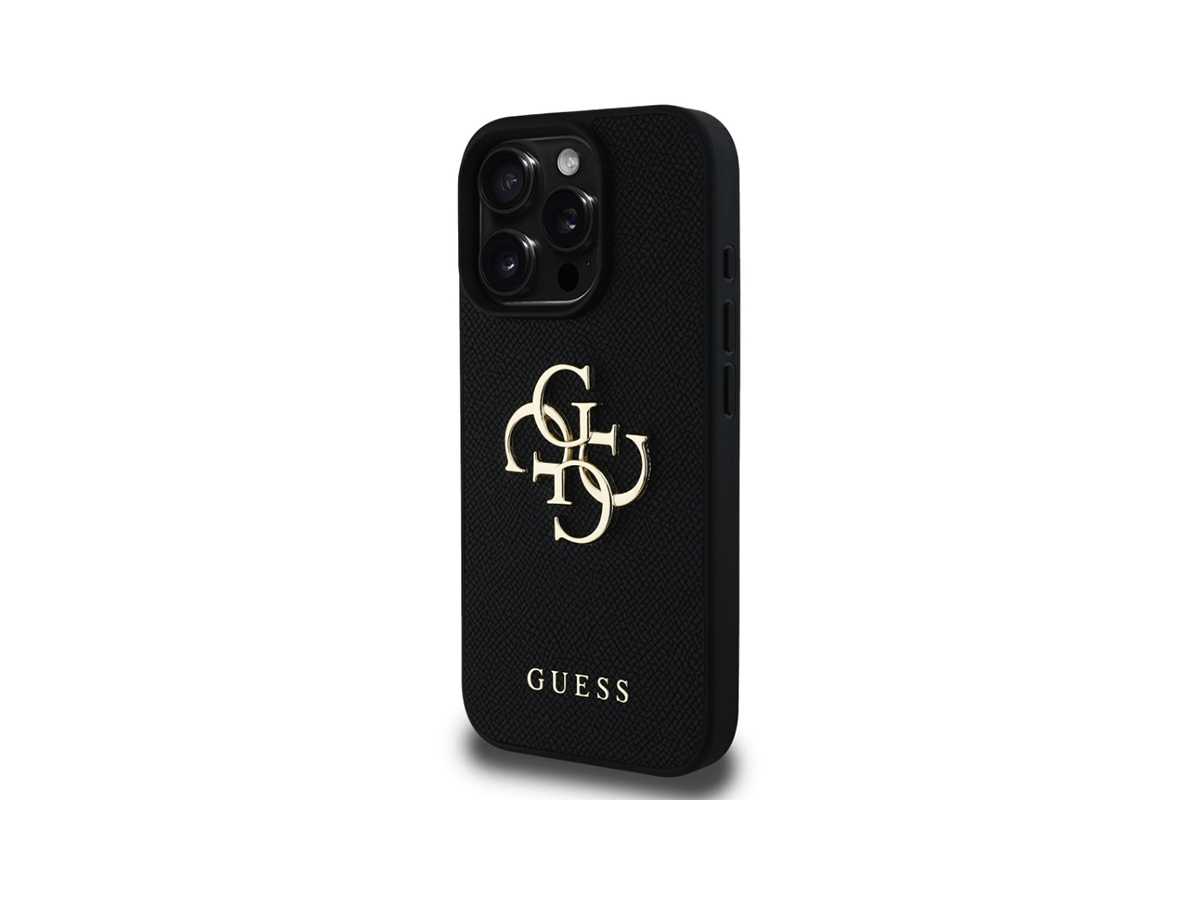 Guess PU 4G Metal Logo Zadní Kryt pro iPhone 15 Pro Černá