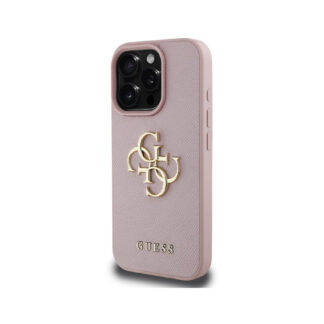 Guess PU 4G Metal Logo Zadní Kryt pro iPhone 15 Pro Růžová