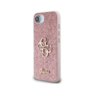 Guess PU Fixed Glitter 4G Metal Logo Zadní Kryt pro iPhone 16e Růžová