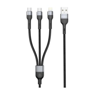 DeTech DE-52UCL datový kabel, 3v1, USB na 2x Type-C, Lightning, 1.0m - černá