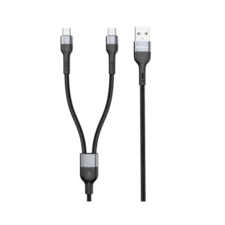 DeTech DE-52UCC datový kabel, 2v1, USB na 2x Type-C, 1.0m - černá