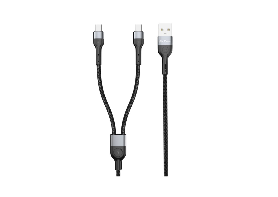 DeTech DE-52UCC datový kabel, 2v1, USB na 2x Type-C, 1.0m - černá