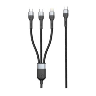 DeTech DE-51CCL datový kabel, 3v1, Type-C na 2x Type-C, Lightning, 1.0m - černá