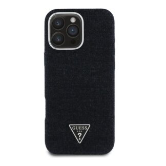 Guess Denim Triangle Logo MagSafe Zadní Kryt pro iPhone 16 Pro Černá