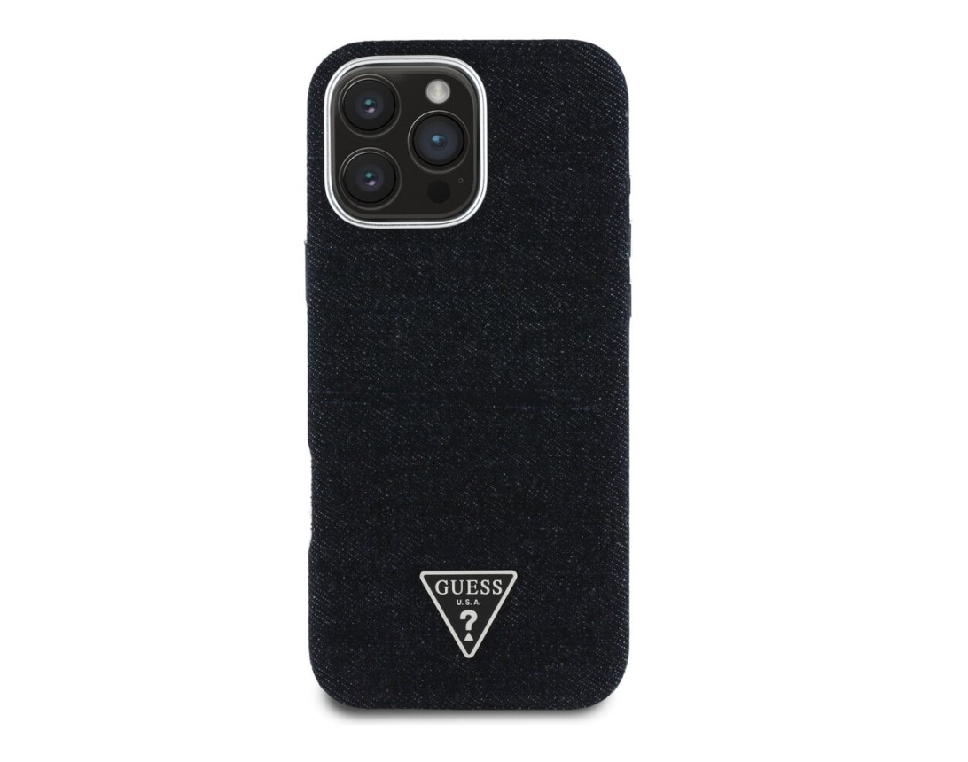Guess Denim Triangle Logo MagSafe Zadní Kryt pro iPhone 16 Pro Černá