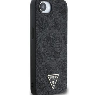 Guess PU 4G Strass Triangle Metal Logo Zadní Kryt pro iPhone 16e Černá