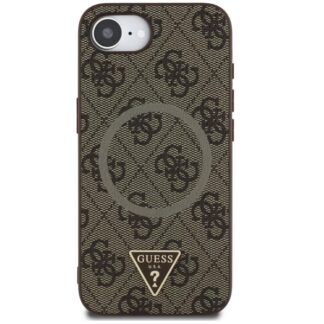 Guess PU 4G Strass Triangle Metal Logo Zadní Kryt pro iPhone 16e Hnědá