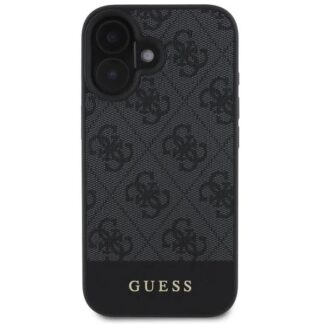 Guess PU 4G Stripe Zadní Kryt pro iPhone 16 Šedá