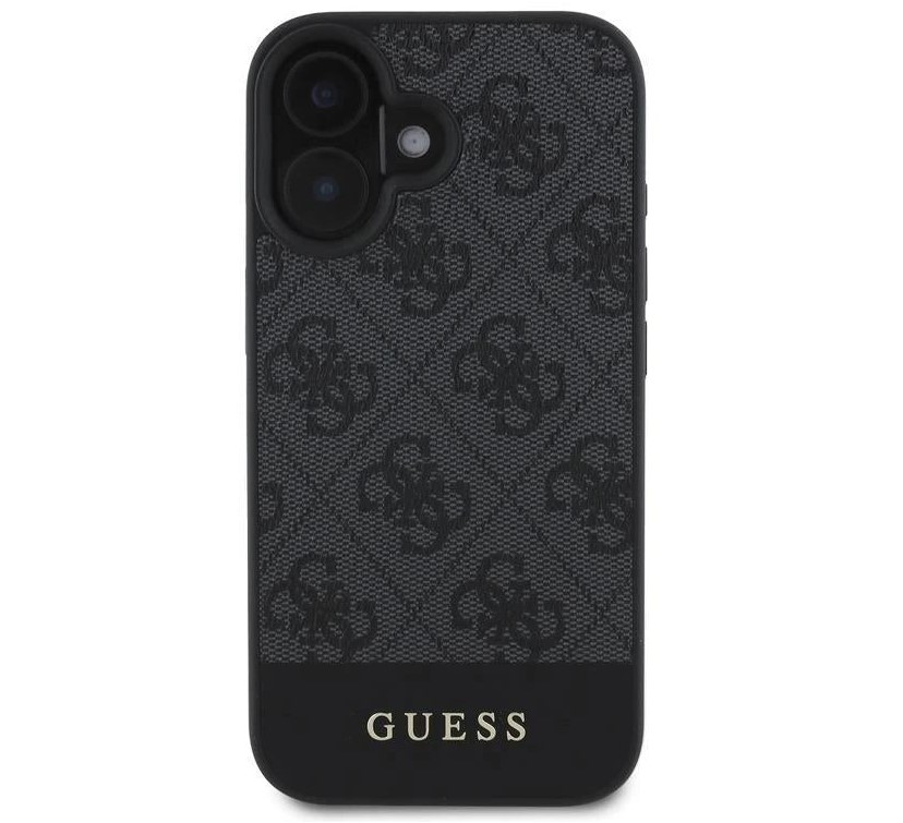 Guess PU 4G Stripe Zadní Kryt pro iPhone 16 Šedá