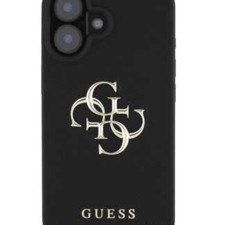 Guess PU Grained 4G Metal Logo Zadní Kryt pro iPhone 16 Černá