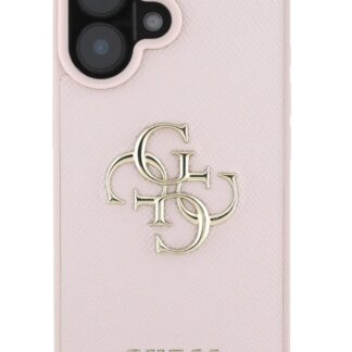 Guess PU Grained 4G Metal Logo Zadní Kryt pro iPhone 16 Růžová