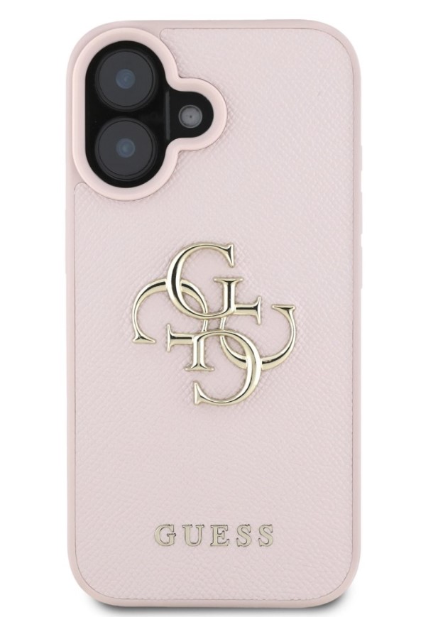 Guess PU Grained 4G Metal Logo Zadní Kryt pro iPhone 16 Růžová
