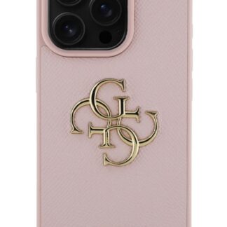 Guess PU Grained 4G Metal Logo Zadní Kryt pro iPhone 16 Pro Max Růžová