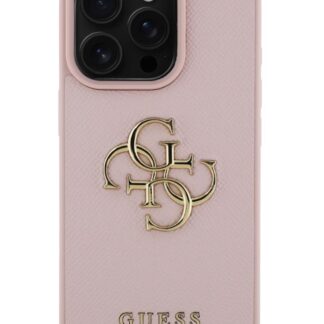 Guess PU Grained 4G Metal Logo Zadní Kryt pro iPhone 16 Pro Růžová