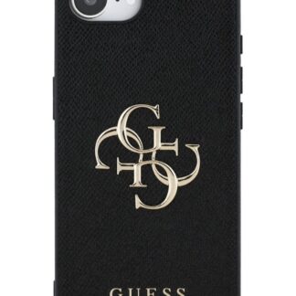 Guess PU Grained 4G Metal Logo Zadní Kryt pro iPhone 16e Černá