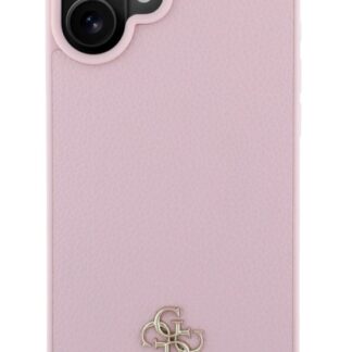 Guess PU Grained 4G Small Metal Logo MagSafe Zadní Kryt pro iPhone 16 Růžová