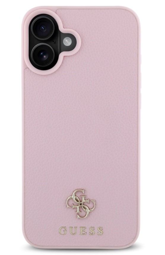 Guess PU Grained 4G Small Metal Logo MagSafe Zadní Kryt pro iPhone 16 Růžová