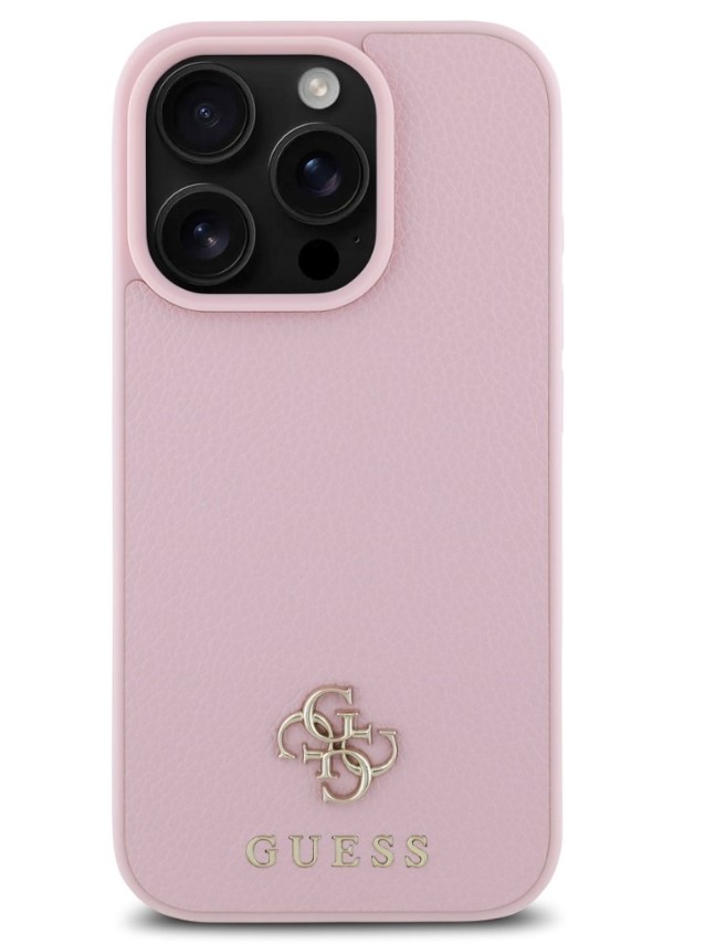 Guess PU Grained 4G Small Metal Logo MagSafe Zadní Kryt pro iPhone 16 Pro Růžová