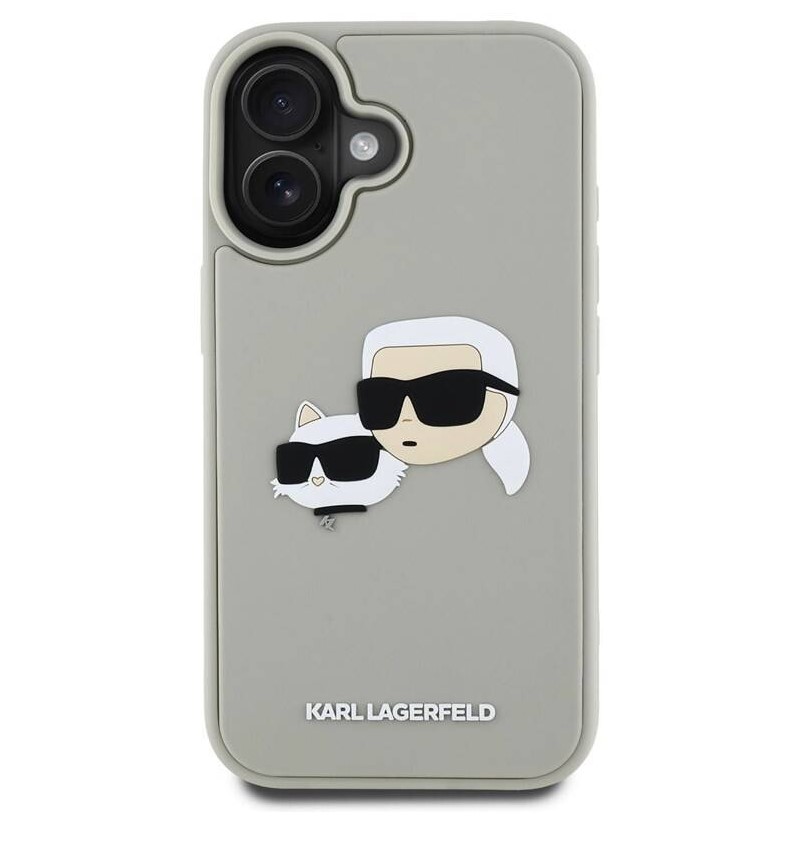 Karl Lagerfeld 3D Rubber Double Heads Zadní Kryt pro iPhone 16 Béžová