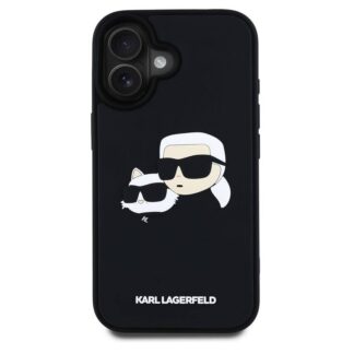 Karl Lagerfeld 3D Rubber Double Heads Zadní Kryt pro iPhone 16 Černá