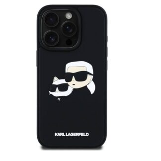 Karl Lagerfeld 3D Rubber Double Heads Zadní Kryt pro iPhone 16 Pro Černá
