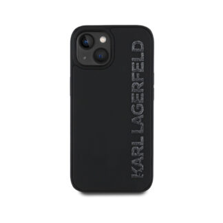 Karl Lagerfeld 3D Rubber Glitter Logo Zadní Kryt pro iPhone 14 Černá