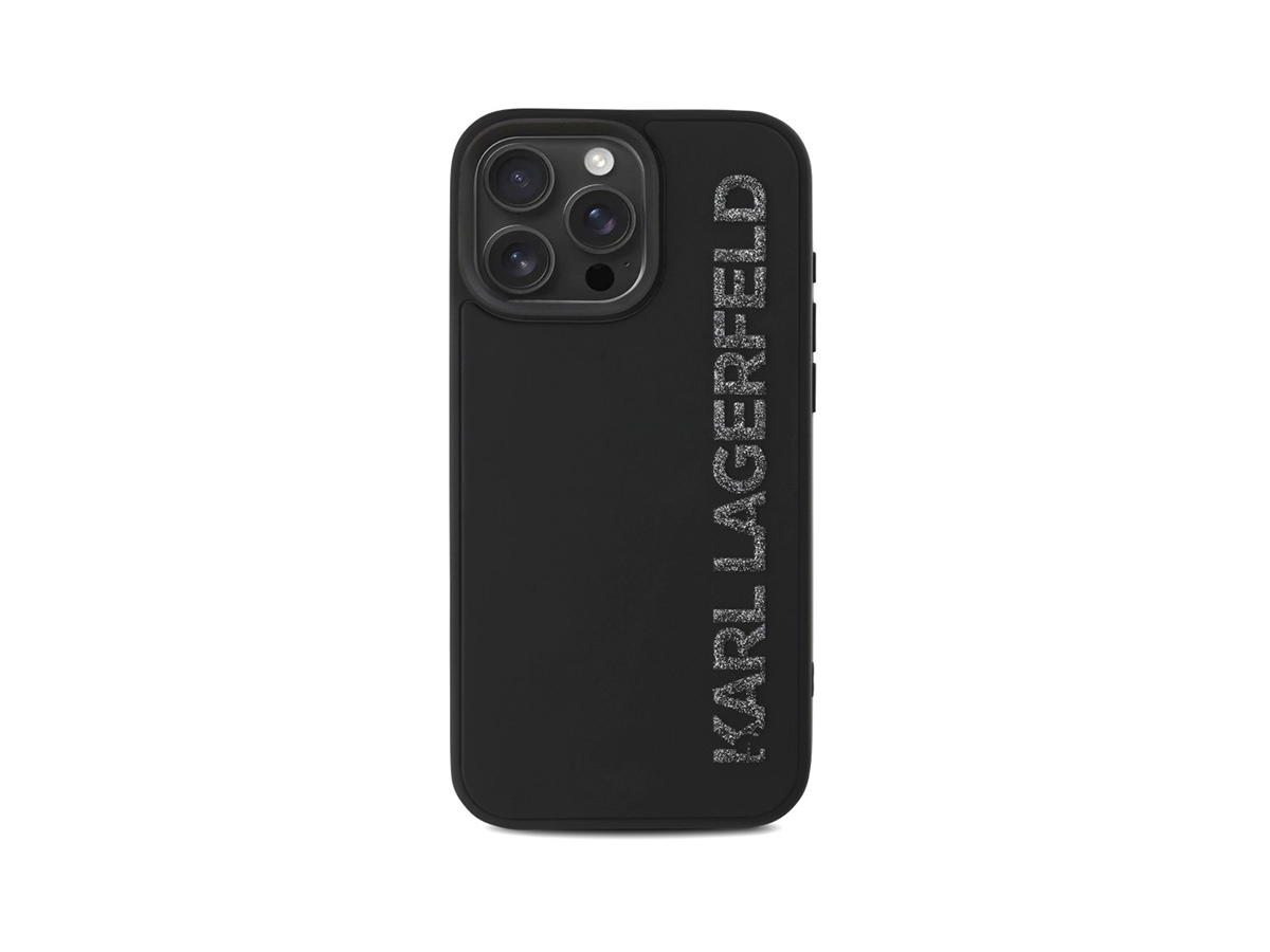 Karl Lagerfeld 3D Rubber Glitter Logo Zadní Kryt pro iPhone 15 Pro Černá