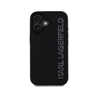 Karl Lagerfeld 3D Rubber Glitter Logo Zadní Kryt pro iPhone 16 Černá