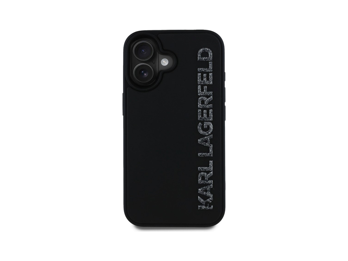 Karl Lagerfeld 3D Rubber Glitter Logo Zadní Kryt pro iPhone 16 Černá