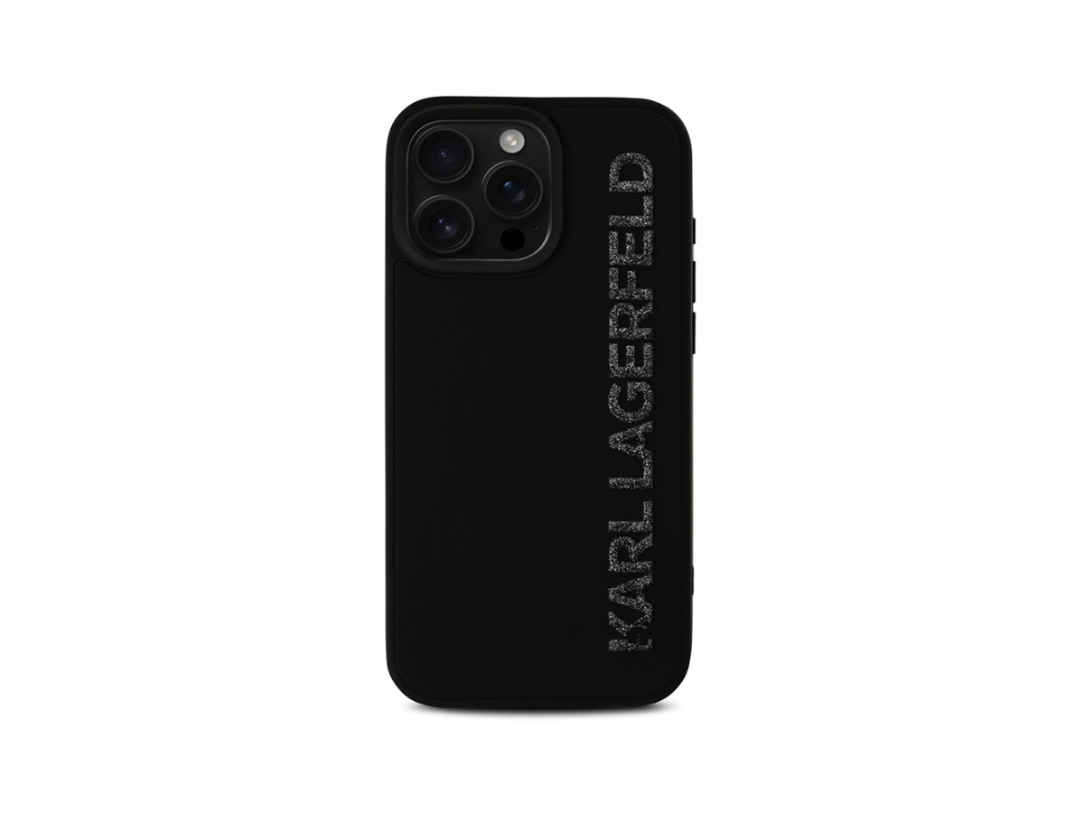Karl Lagerfeld 3D Rubber Glitter Logo Zadní Kryt pro iPhone 16 Pro Černá