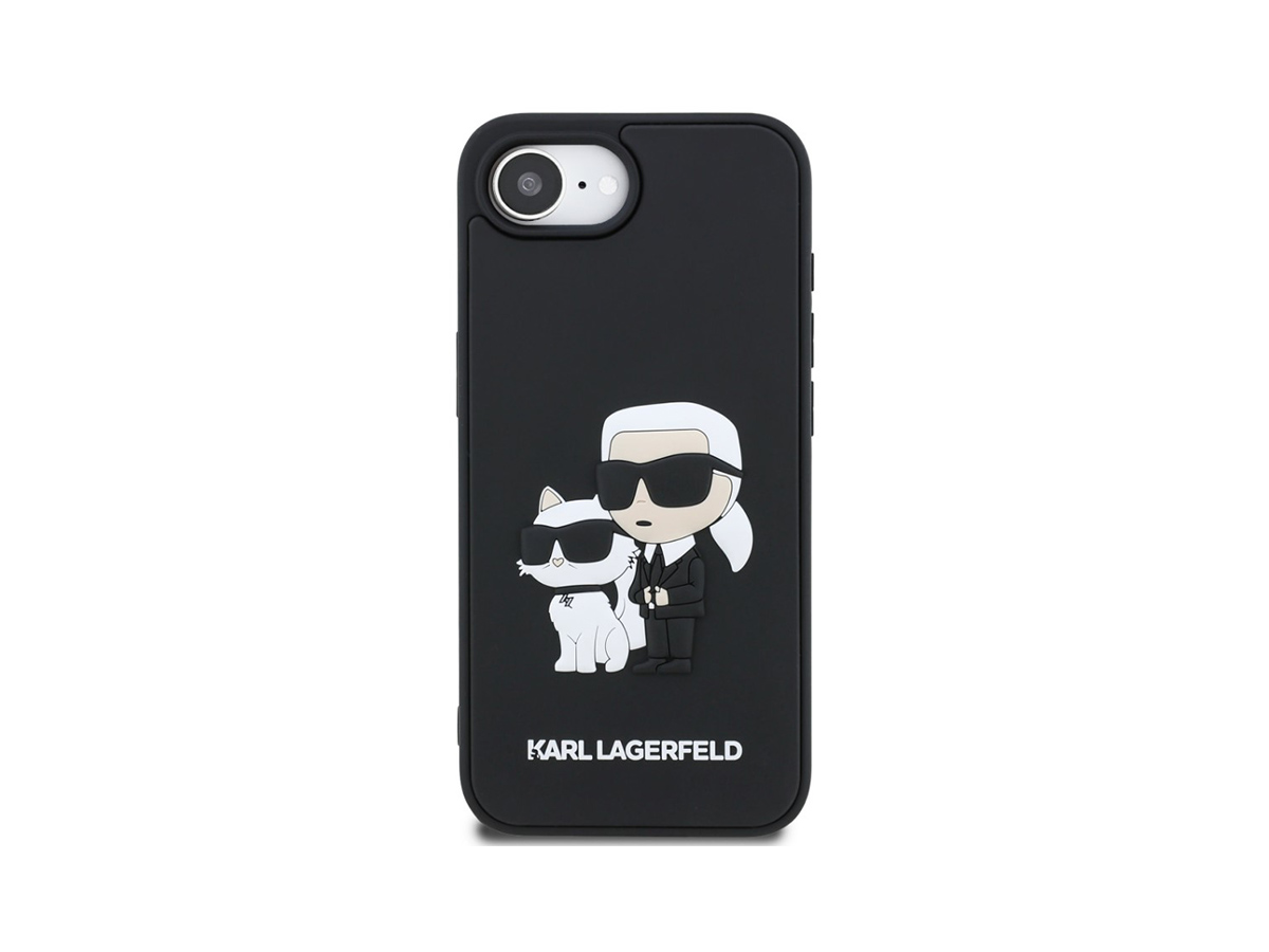 Karl Lagerfeld 3D Rubber Karl and Choupette Zadní Kryt pro iPhone 16e Černá