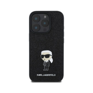 Karl Lagerfeld Fixed Glitter Metal Ikonik Zadní Kryt pro iPhone 16 Pro Černá