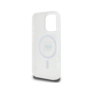 Karl Lagerfeld IML Karl Head Metal Frame MagSafe Zadní Kryt pro iPhone 16 Pro Průhledná