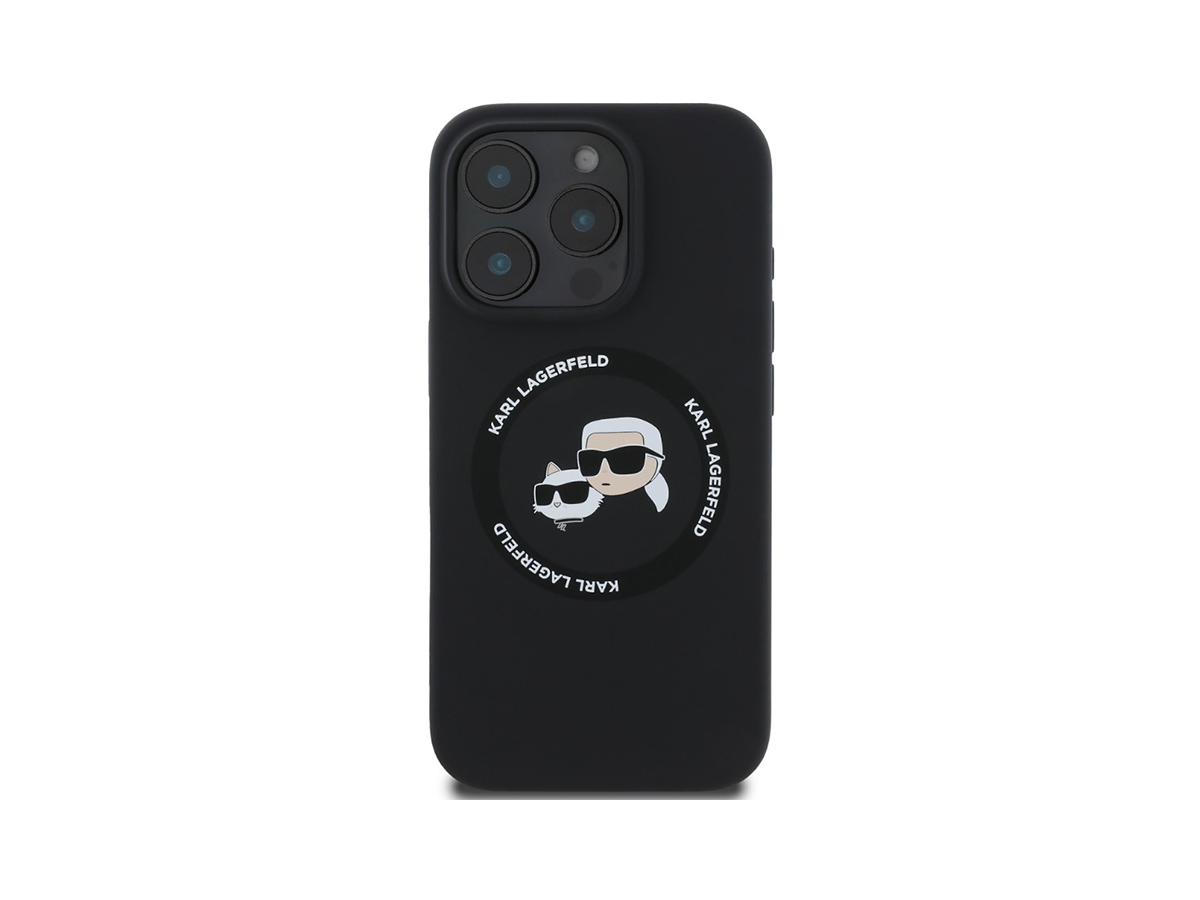 Karl Lagerfeld Liquid Silicone K&CH Heads MagSafe Zadní Kryt pro iPhone 16 Pro Černá