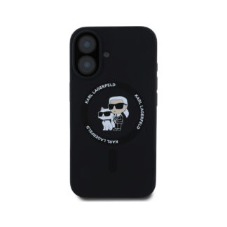 Karl Lagerfeld Liquid Silicone Karl and Choupette MagSafe Zadní Kryt pro iPhone 16 Černá