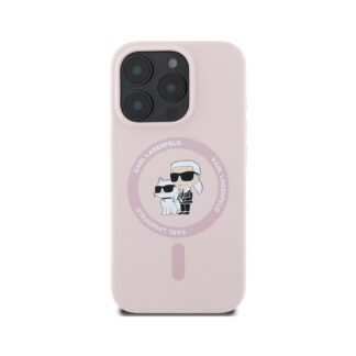 Karl Lagerfeld Liquid Silicone Karl and Choupette MagSafe Zadní Kryt pro iPhone 16 Pro Růžová
