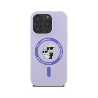 Karl Lagerfeld Liquid Silicone Karl and Choupette MagSafe Zadní Kryt pro iPhone 16 Pro Fialová