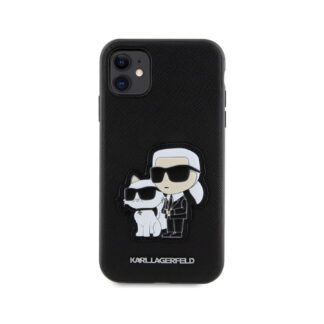 Karl Lagerfeld PU Saffiano Karl and Choupette Zadní Kryt pro iPhone 11 Černá