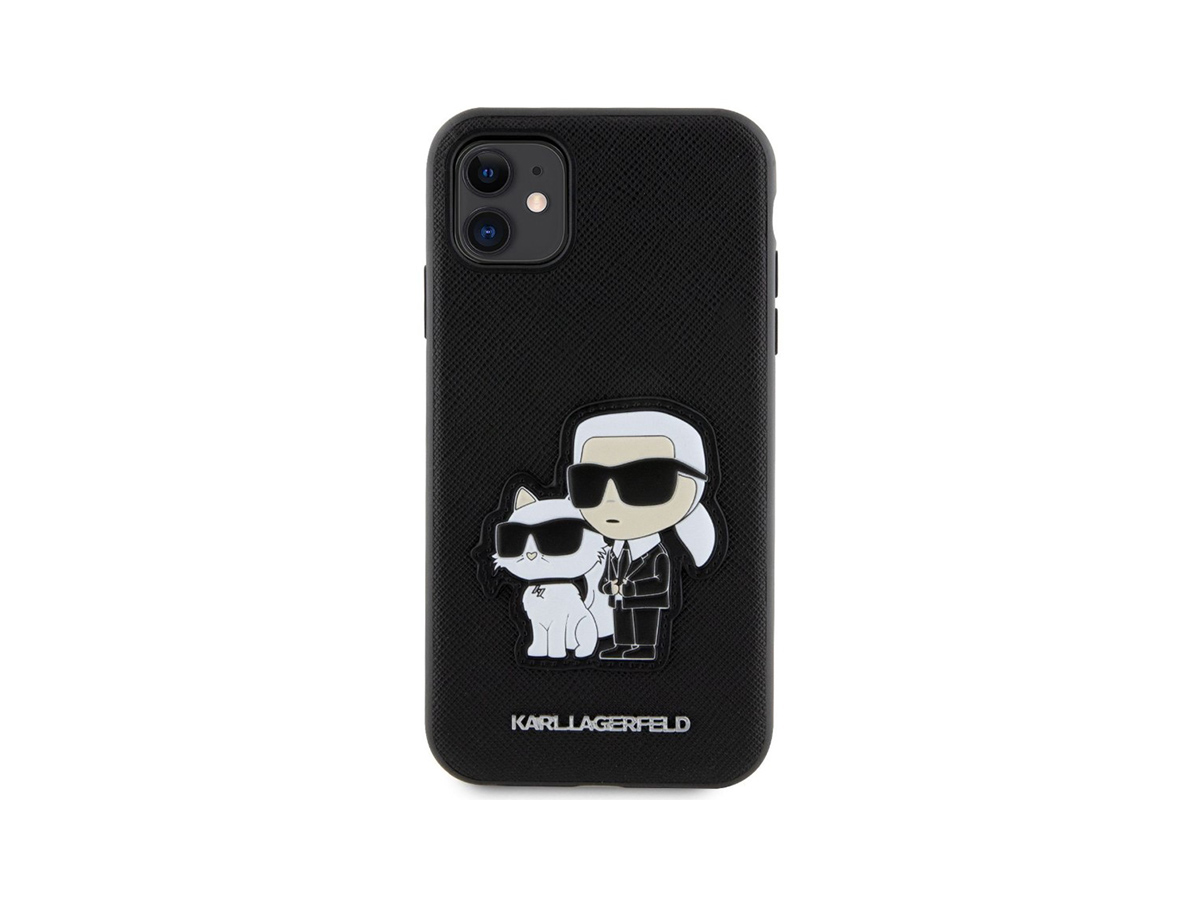 Karl Lagerfeld PU Saffiano Karl and Choupette Zadní Kryt pro iPhone 11 Černá